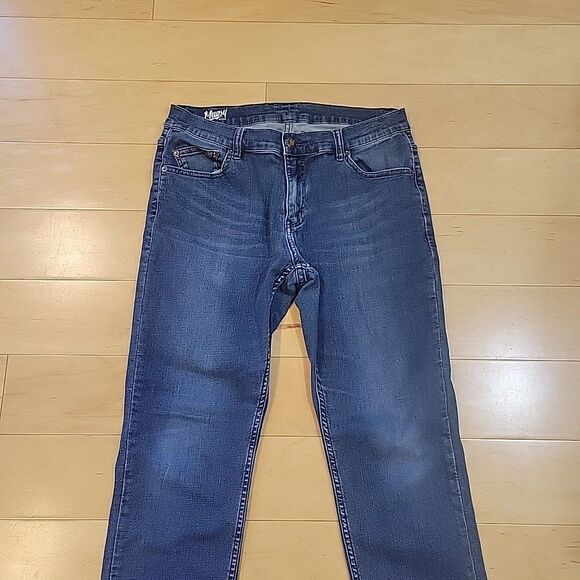 Mugsy Jeans Mens 33x32/Fit 33x30 Straight Leg Zip Fly Stretch Blue Denim FLX2AFU - Picture 3 of 8